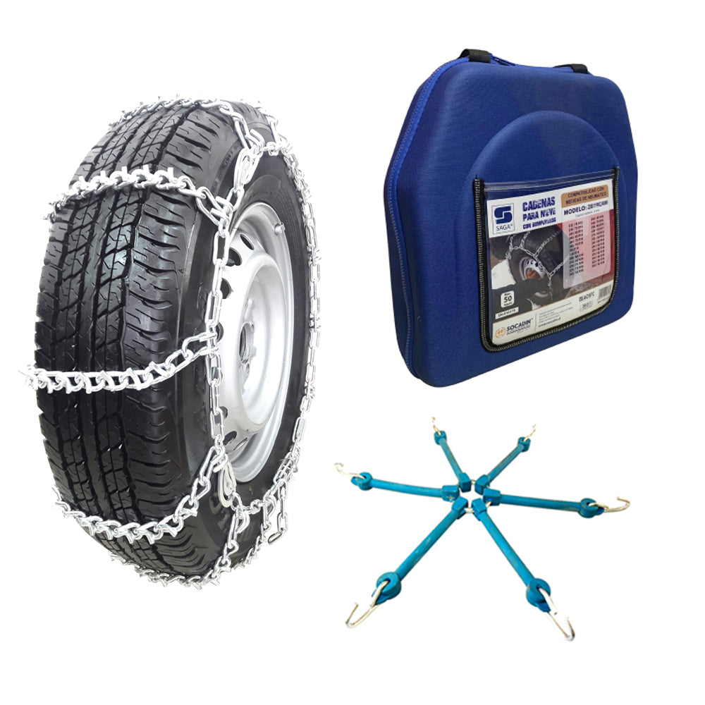 Cadenas para la nieve y barro  con rompehielos socaidn saga. Kit con bolso y tensores.