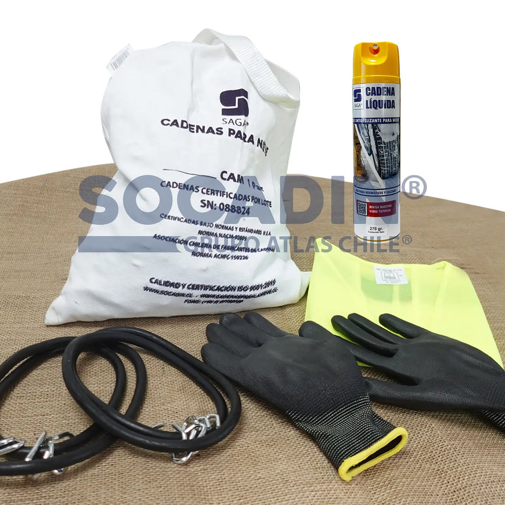 Kit Cadenas Nive Con ROmpehielo Guantes Chaleco Tensores y cadena liquida
