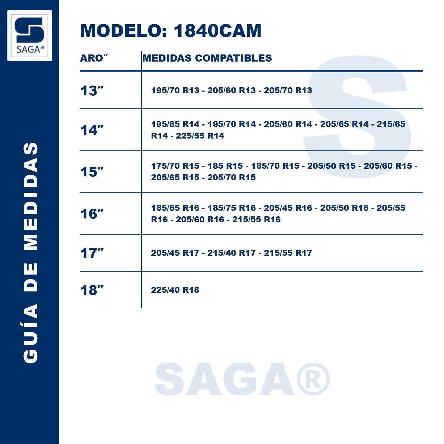 Guía de medidas 1840CAM