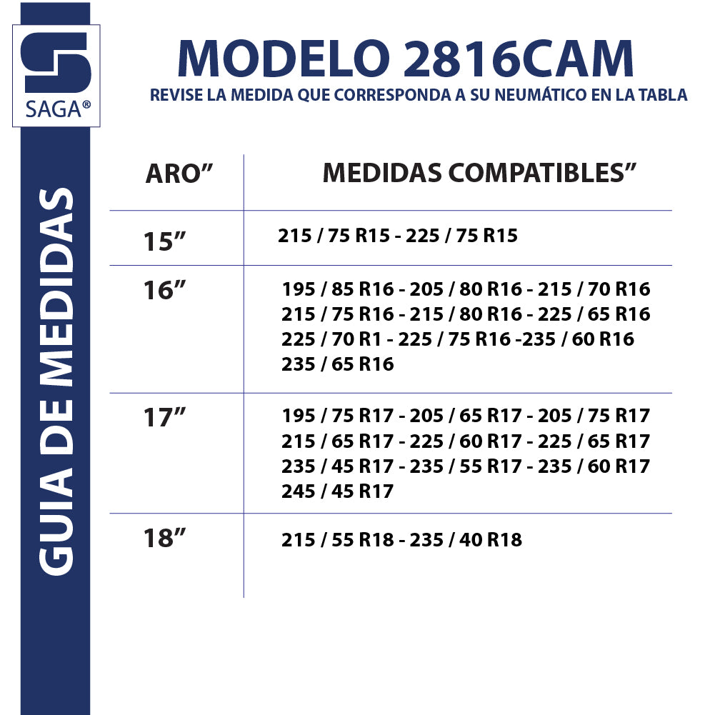 Tabla de medidas cadneas para la nieve 2816 Socadin Saga
