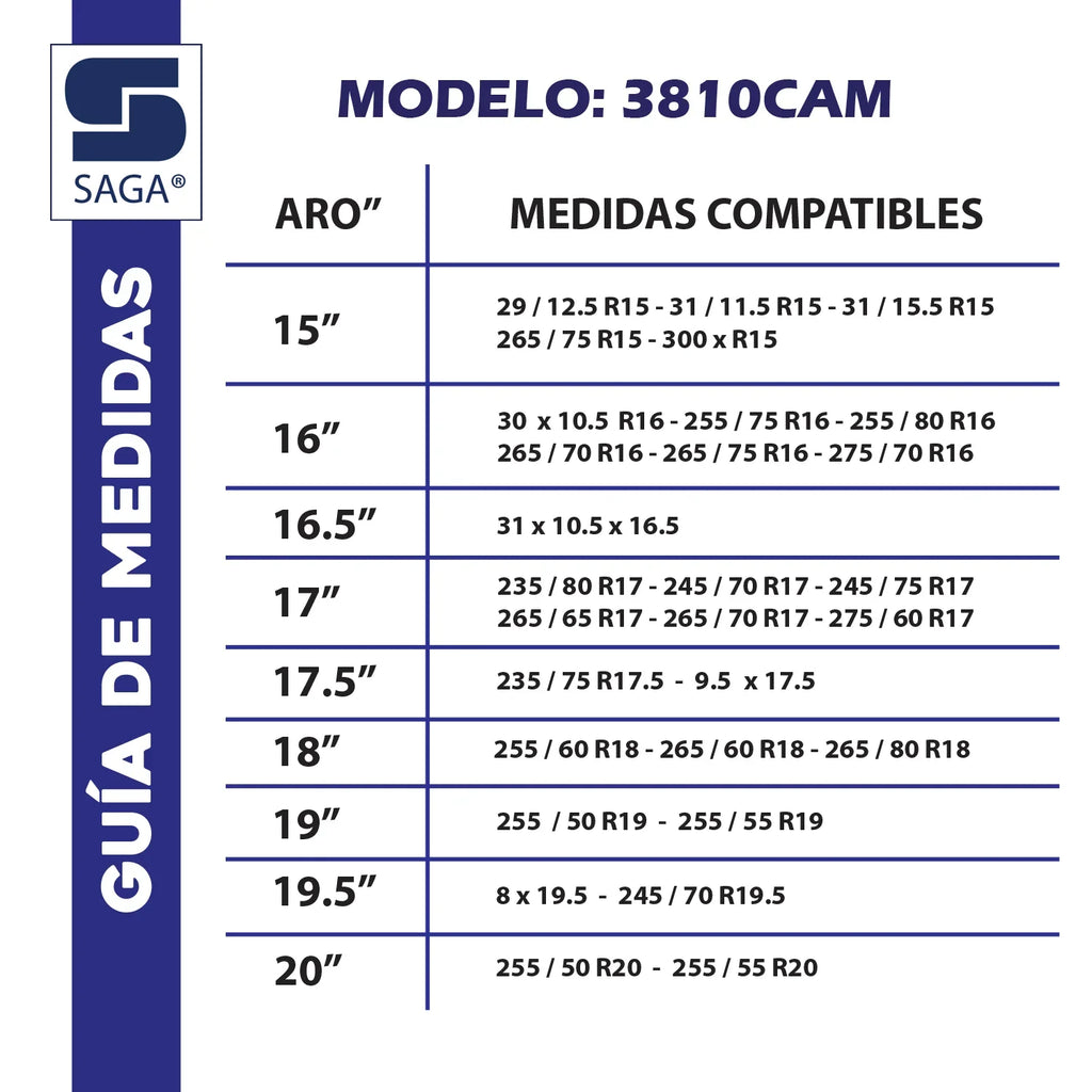 Tabla Medidas cadenas para nieve 3810CAM Saga