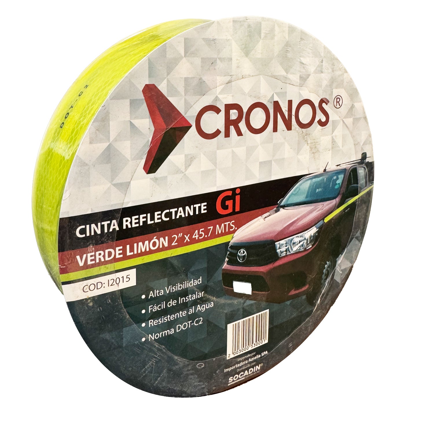 Cinta Reflectante Verde Limón 2" Cronos